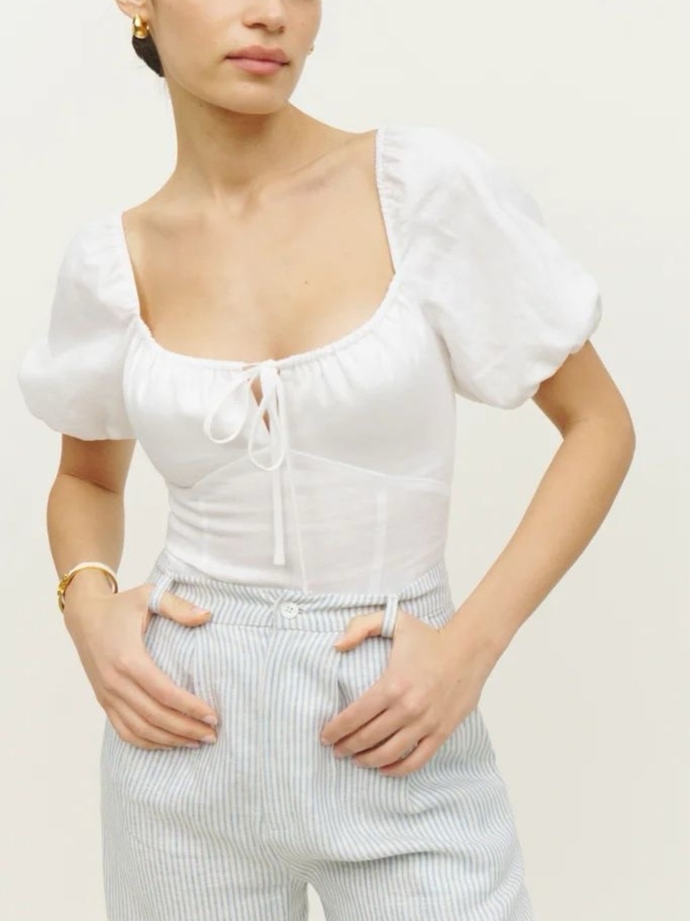 Reformation Rory Linen Top In White Size 2 - Picture 8 of 8